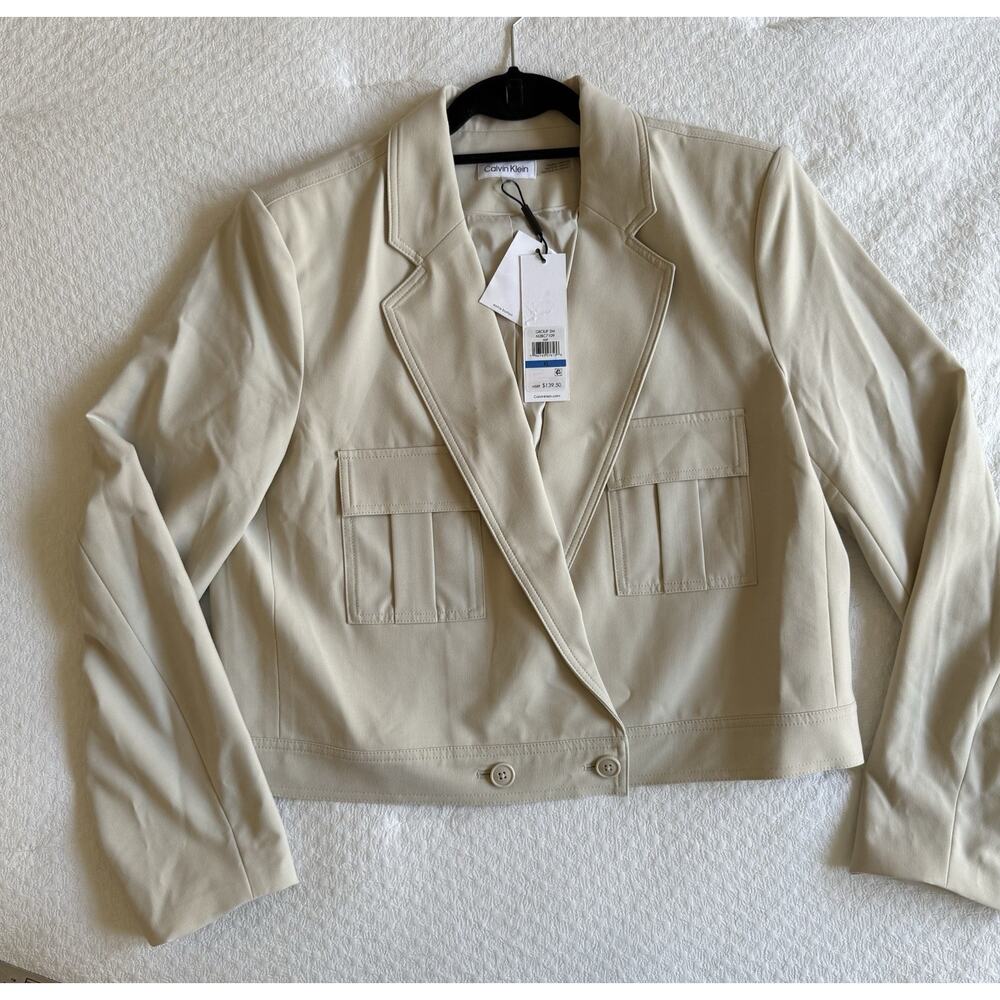Calvin Klein Women’s Cropped Double Breasted Blazer IN OAT NWT! Size XL $139.50